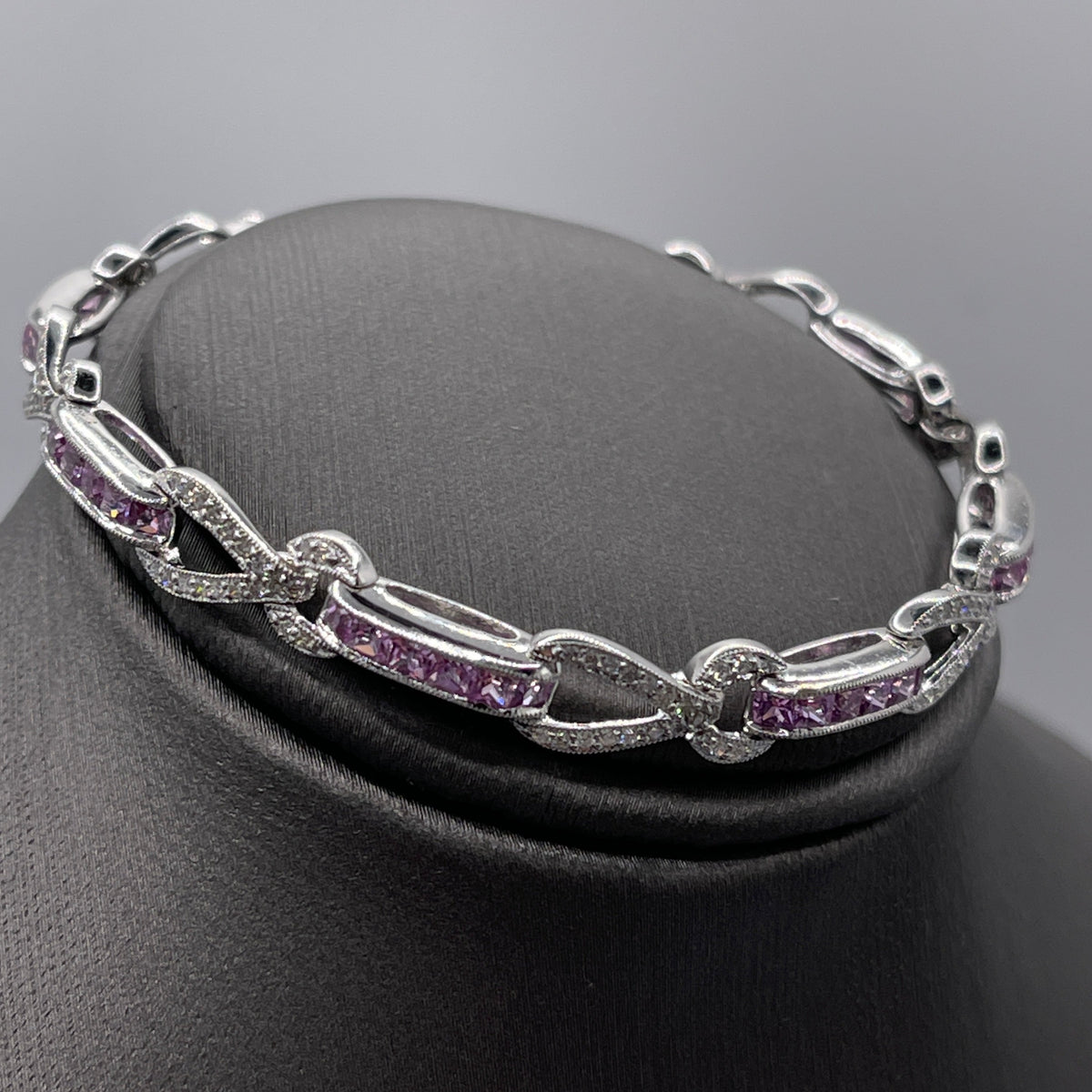 18 Karat White Gold Diamond & Rose Sapphire Bracelet Pink Sapphire Princess Cuts Diamonds - Philadelphia Gold & Silver Exchange