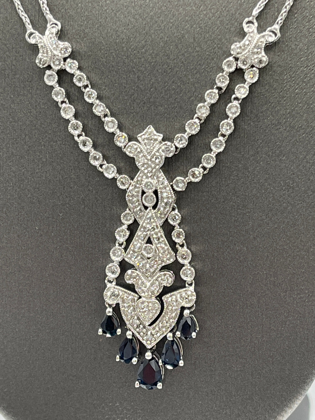 14KT White Gold Diamond And Sapphire Necklace - Philadelphia Gold & Silver Exchange