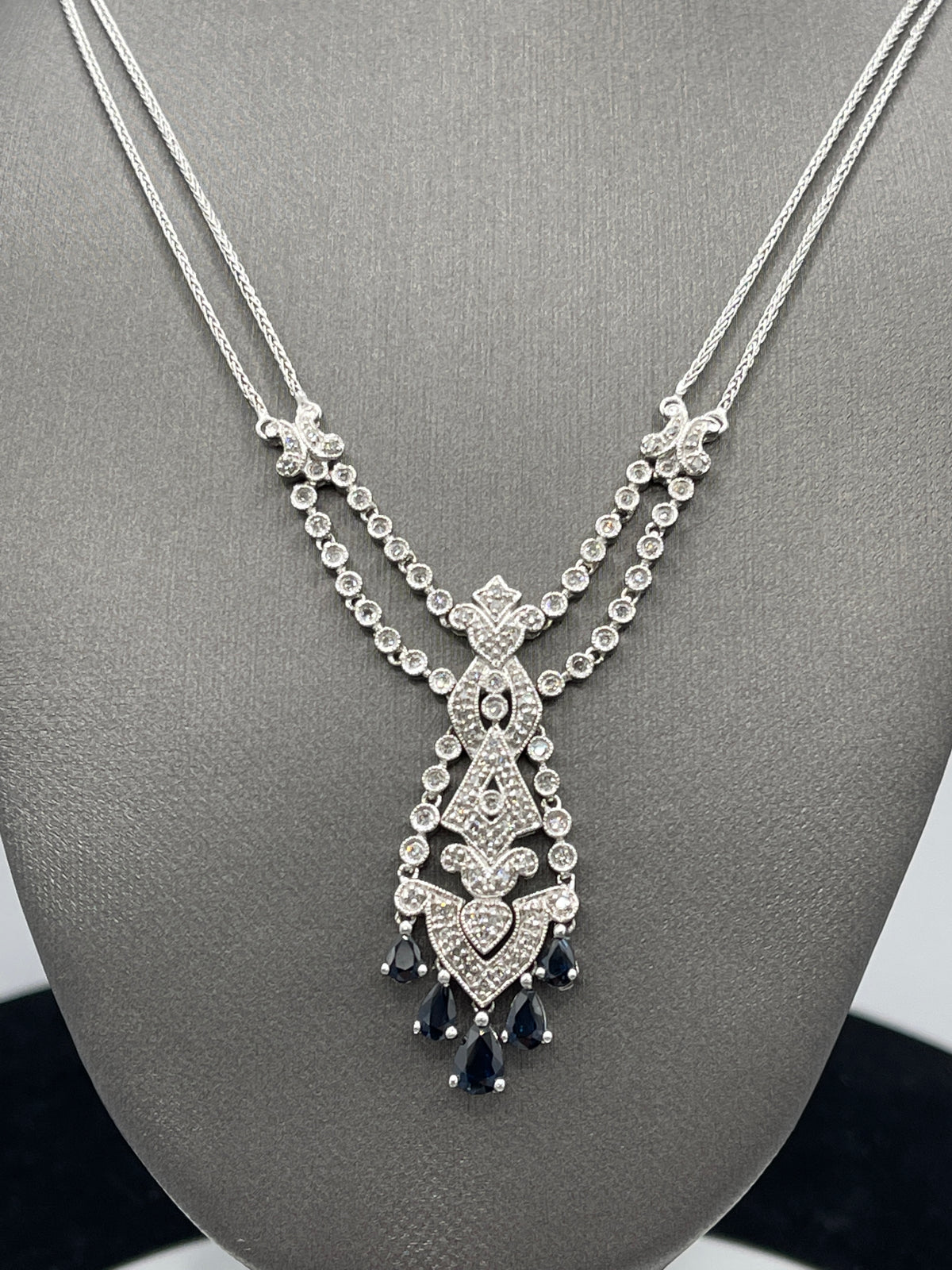 14KT White Gold Diamond And Sapphire Necklace - Philadelphia Gold & Silver Exchange