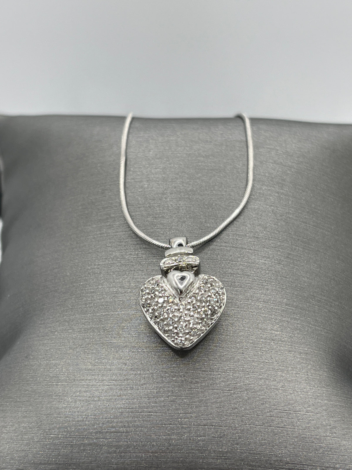 14 Karat White Gold Pave Diamond Heart Pendant W/ 14 Karat Di-Cut Snake Chain - Philadelphia Gold & Silver Exchange