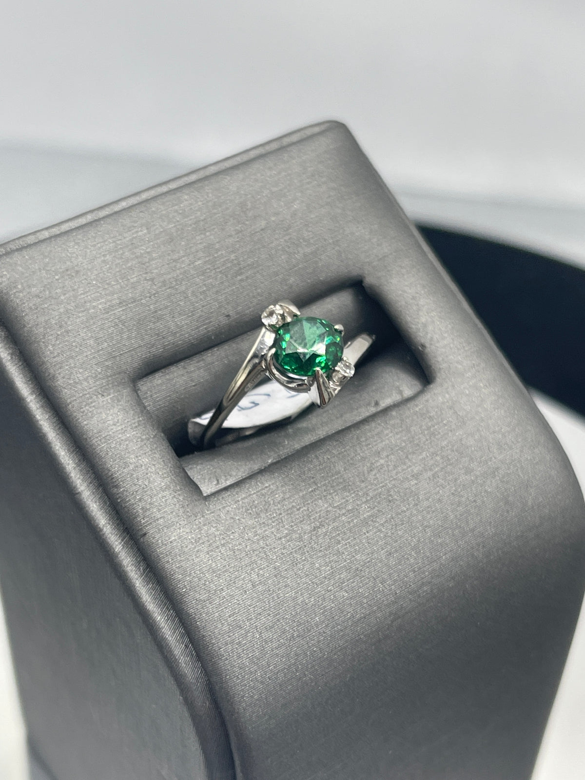 10 Karat White Gold Emerald And Diamond Ring