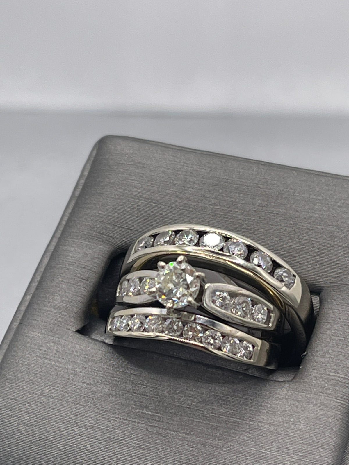 view one of 14 Karat White Gold Diamond Wedding Set Engagement Ring Matching Diamond Bands