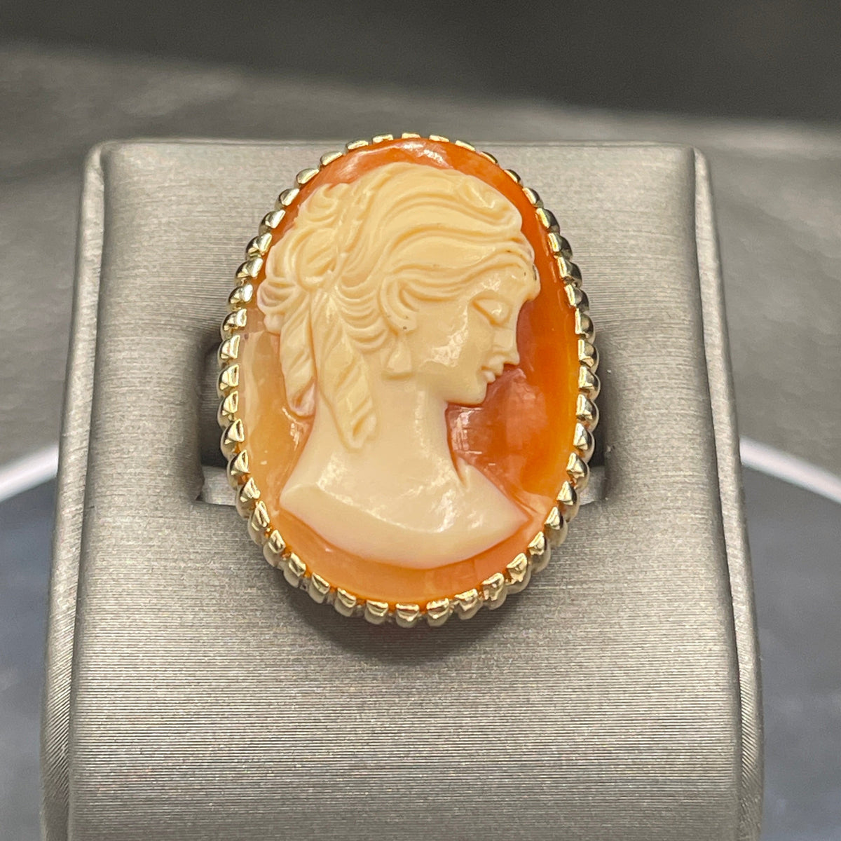 View one of A Vintage Ladies 14 Karat Yellow Gold Large Oval Cameo Ring