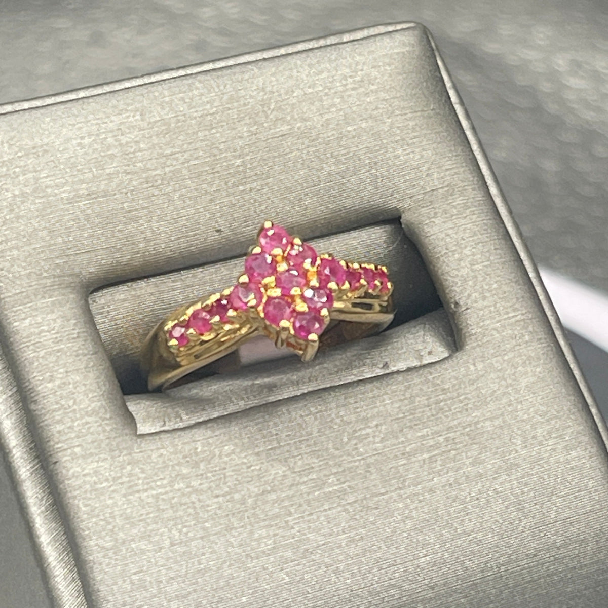 10 Karat Yellow Gold Ruby Cluster Ring