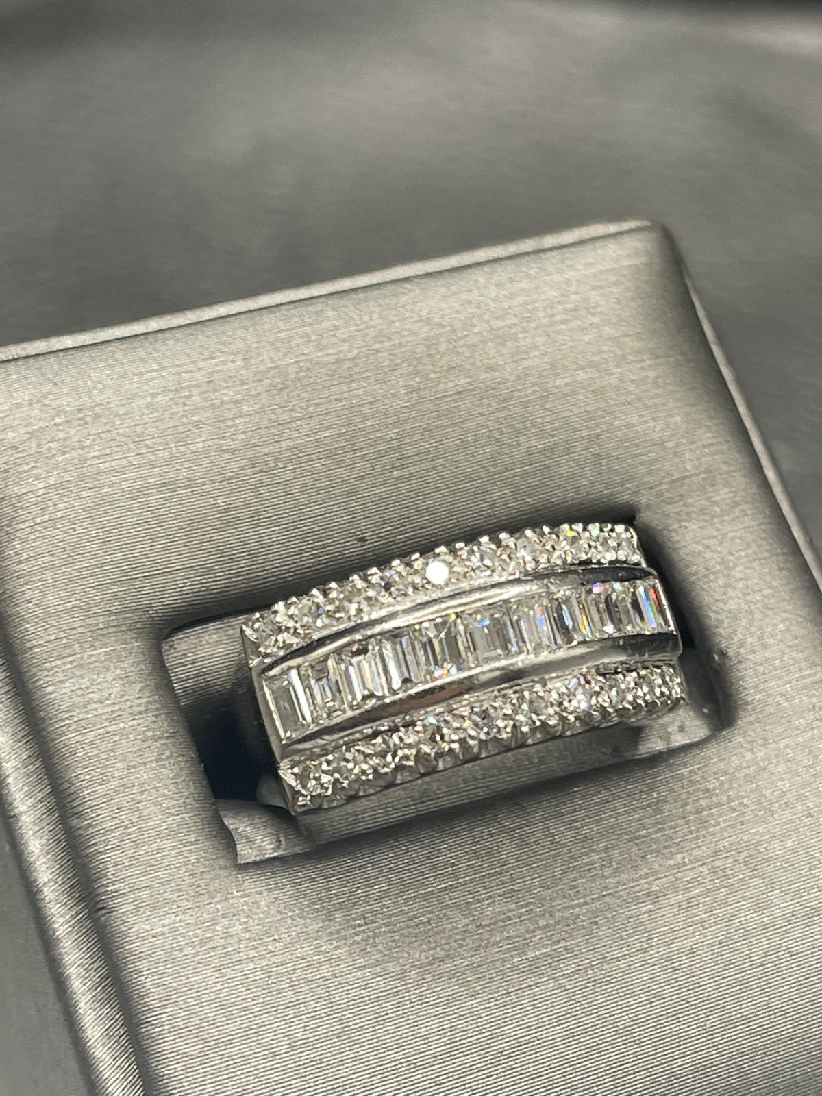 View two of Vintage Platinum Diamond Band With Baguettes And Round Diamonds Heavy Band Incredible Ring