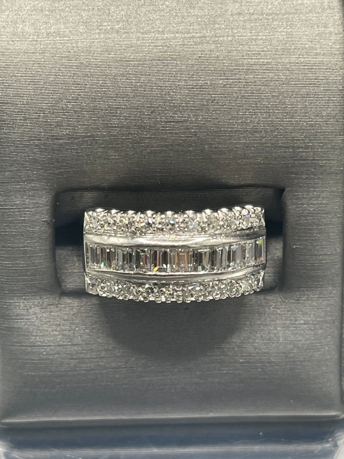 View four of Vintage Platinum Diamond Band With Baguettes And Round Diamonds Heavy Band Incredible Ring