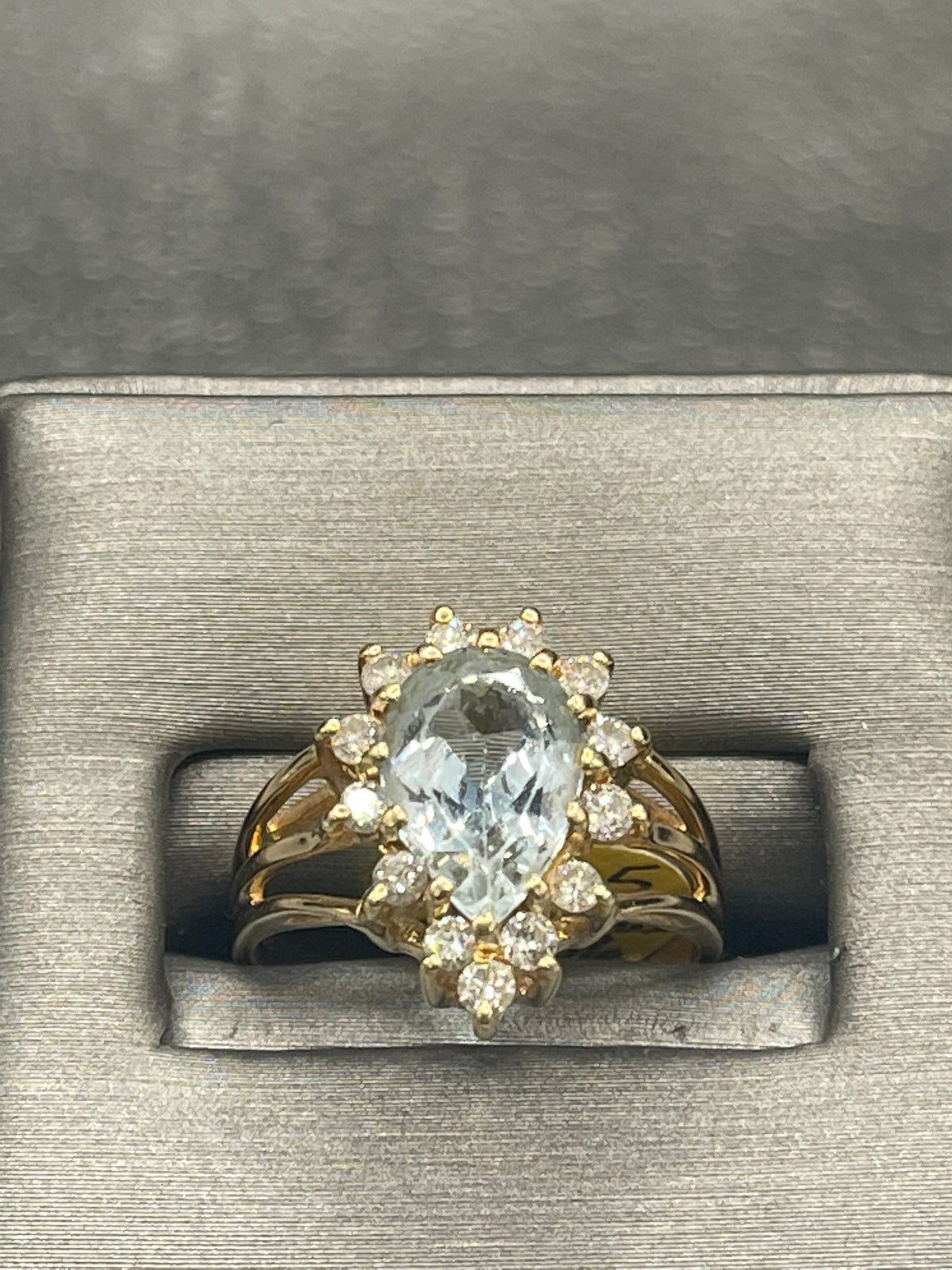 14 Karat Yellow Gold with Pear Shaped Aquamarine & Diamond Ring - Philadelphia Gold & Silver Exchange