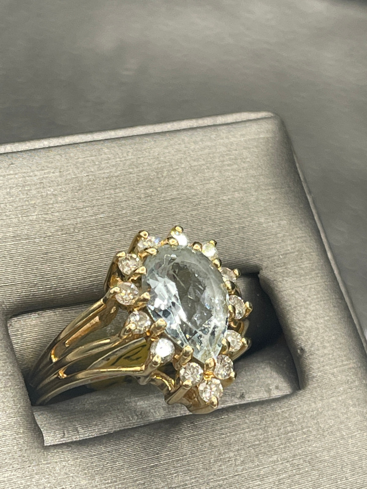 14 Karat Yellow Gold with Pear Shaped Aquamarine & Diamond Ring - Philadelphia Gold & Silver Exchange