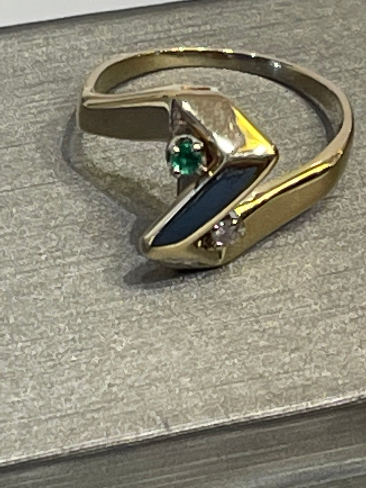 14 Karat Yellow Gold Geometric Diamond & Emerald Designed Ring - Philadelphia Gold & Silver Exchange