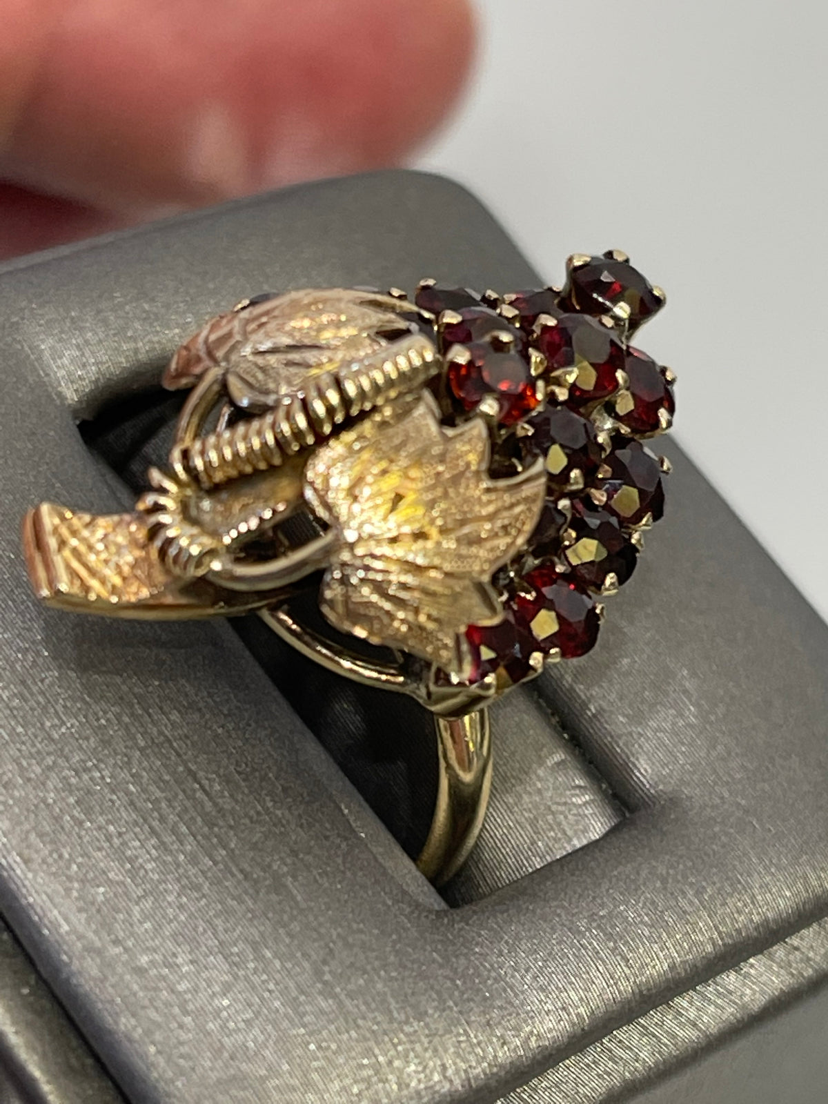 View six of 14K YELLOW GOLD ART DECO GARNET GRAPE LEAF RING