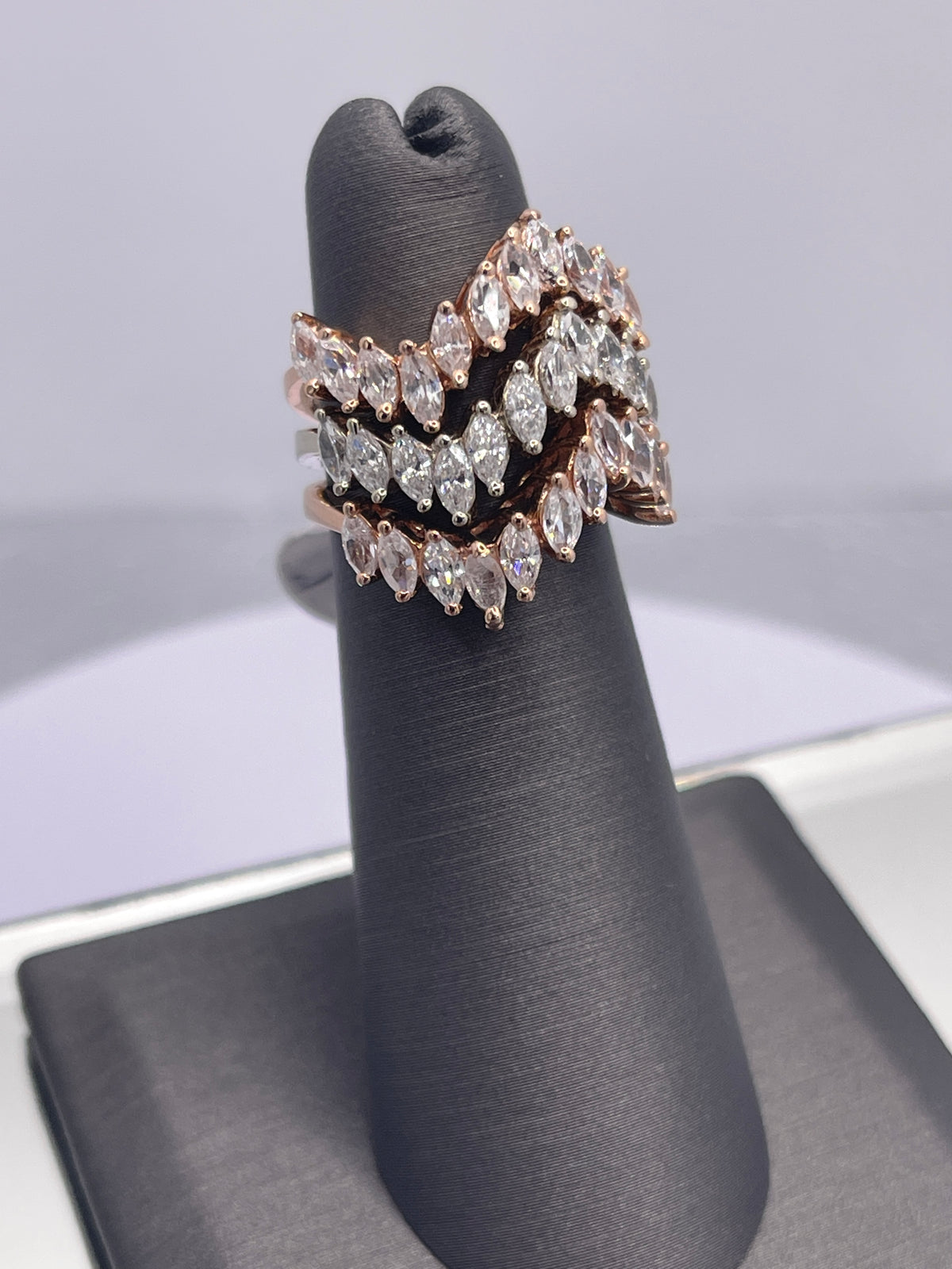 14 Karat Tri-Color Gold Synthetic Marquise Diamond Band
