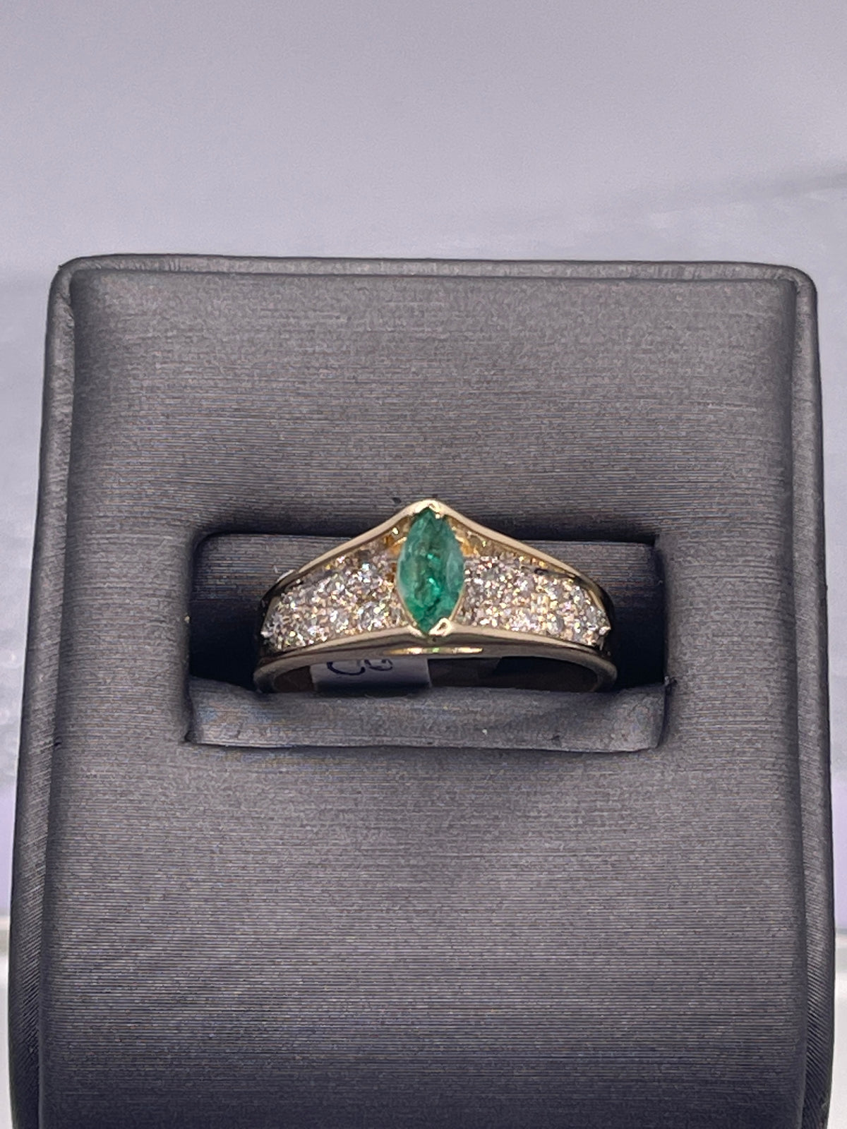 Ladies 14 Karat Yellow Gold Marquise Emerald & Diamond Ring