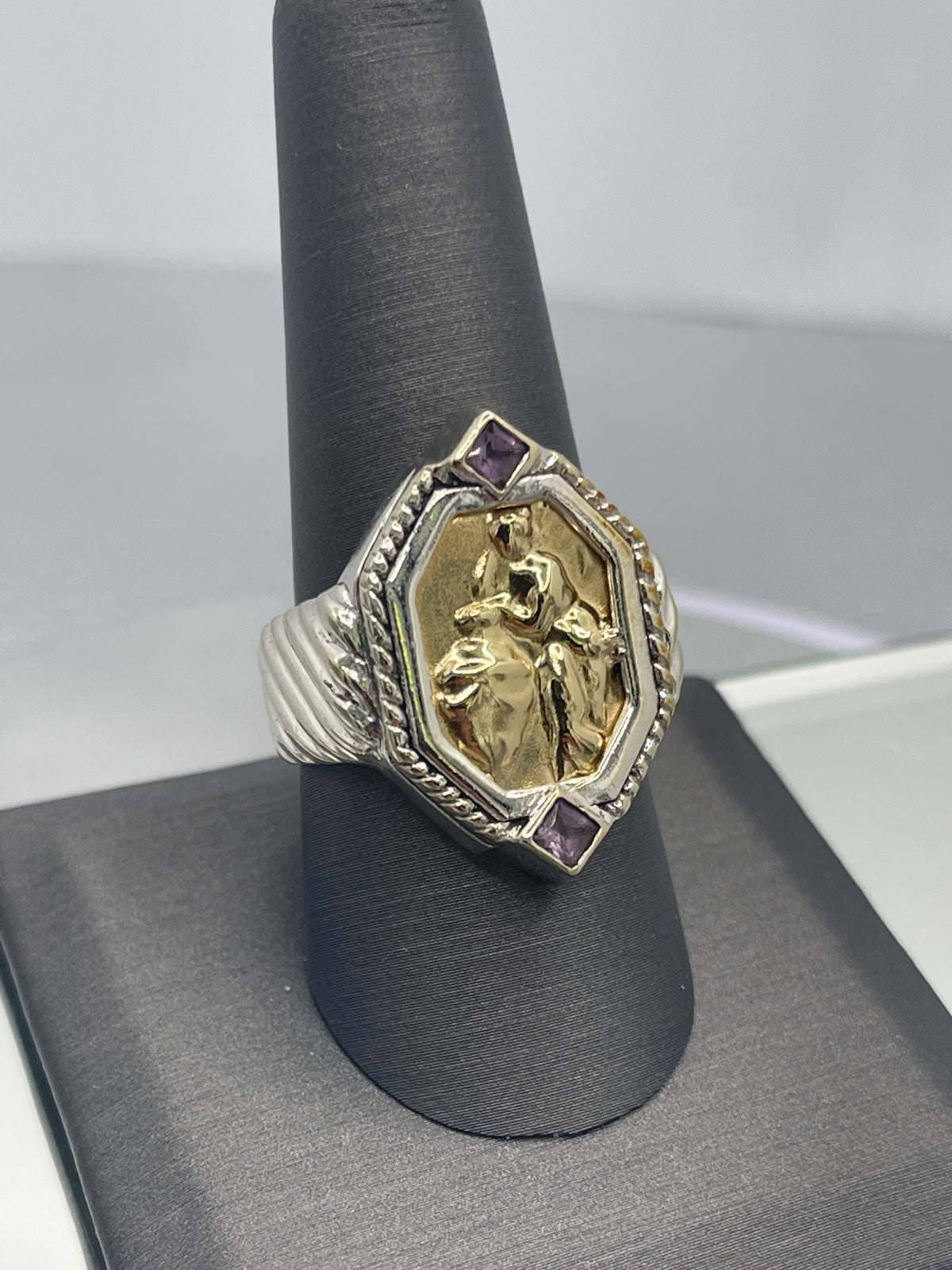 View nine of Ladies Vintage Tagliamonte 18 Karat Yellow Gold & Sterling Silver Ring