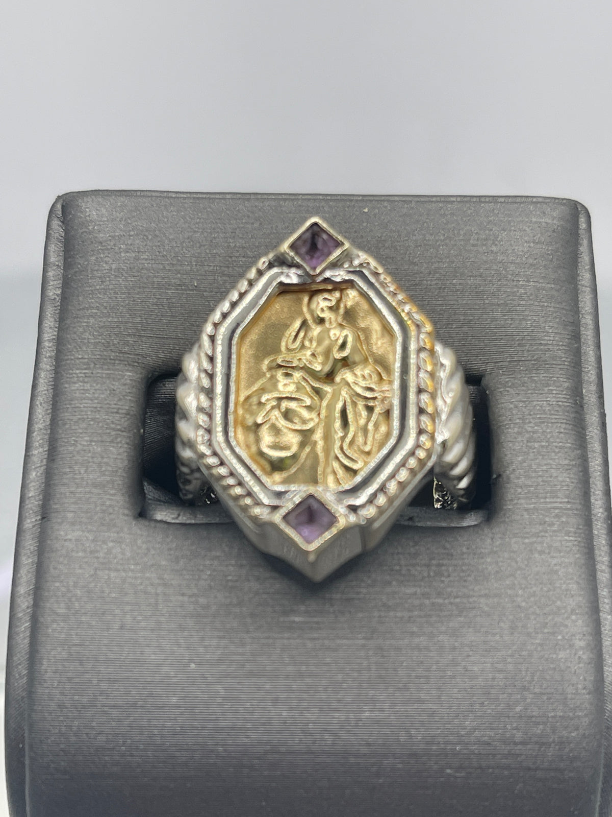 View seven of Ladies Vintage Tagliamonte 18 Karat Yellow Gold & Sterling Silver Ring