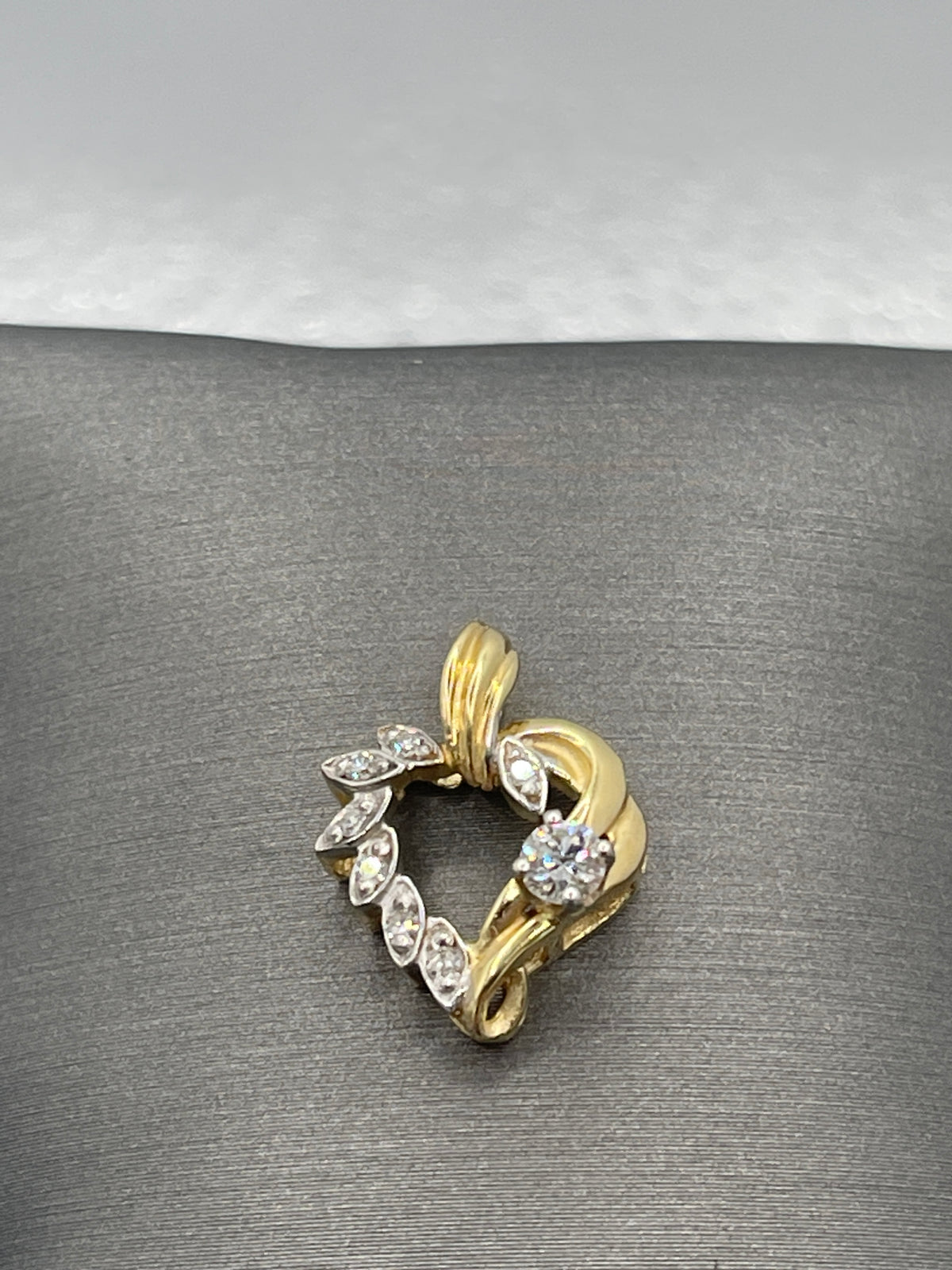 14 Karat Ladies Yellow Gold Custom Diamond Heart Pendant