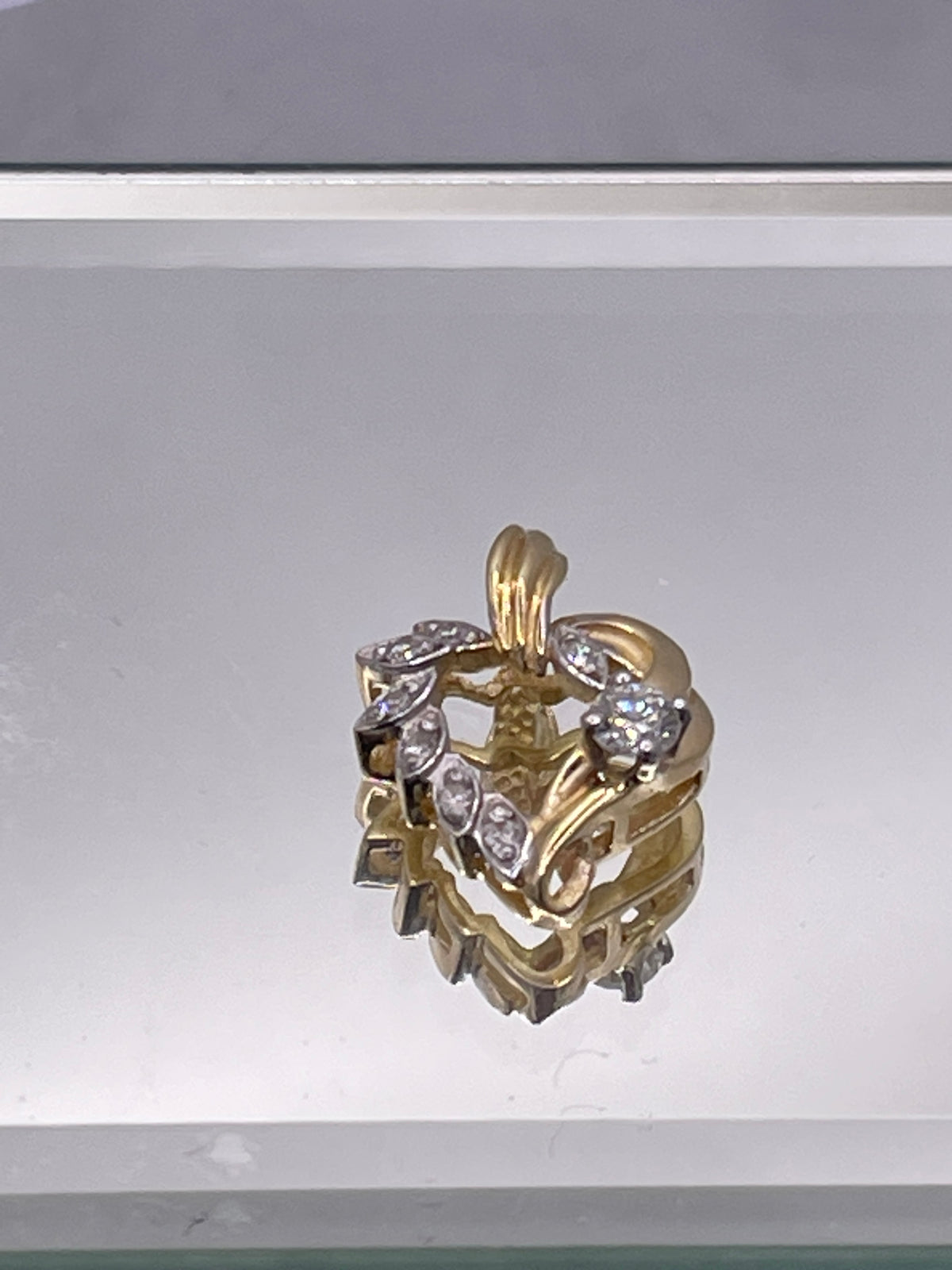 14 Karat Ladies Yellow Gold Custom Diamond Heart Pendant