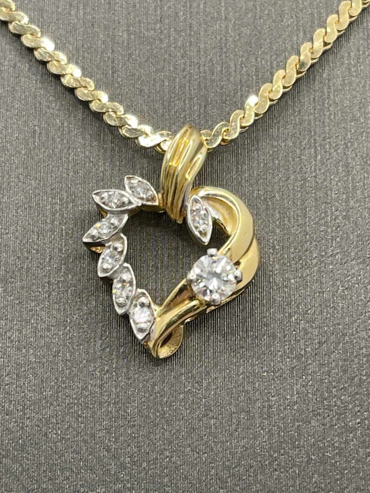 14 Karat Ladies Yellow Gold Custom Diamond Heart Pendant