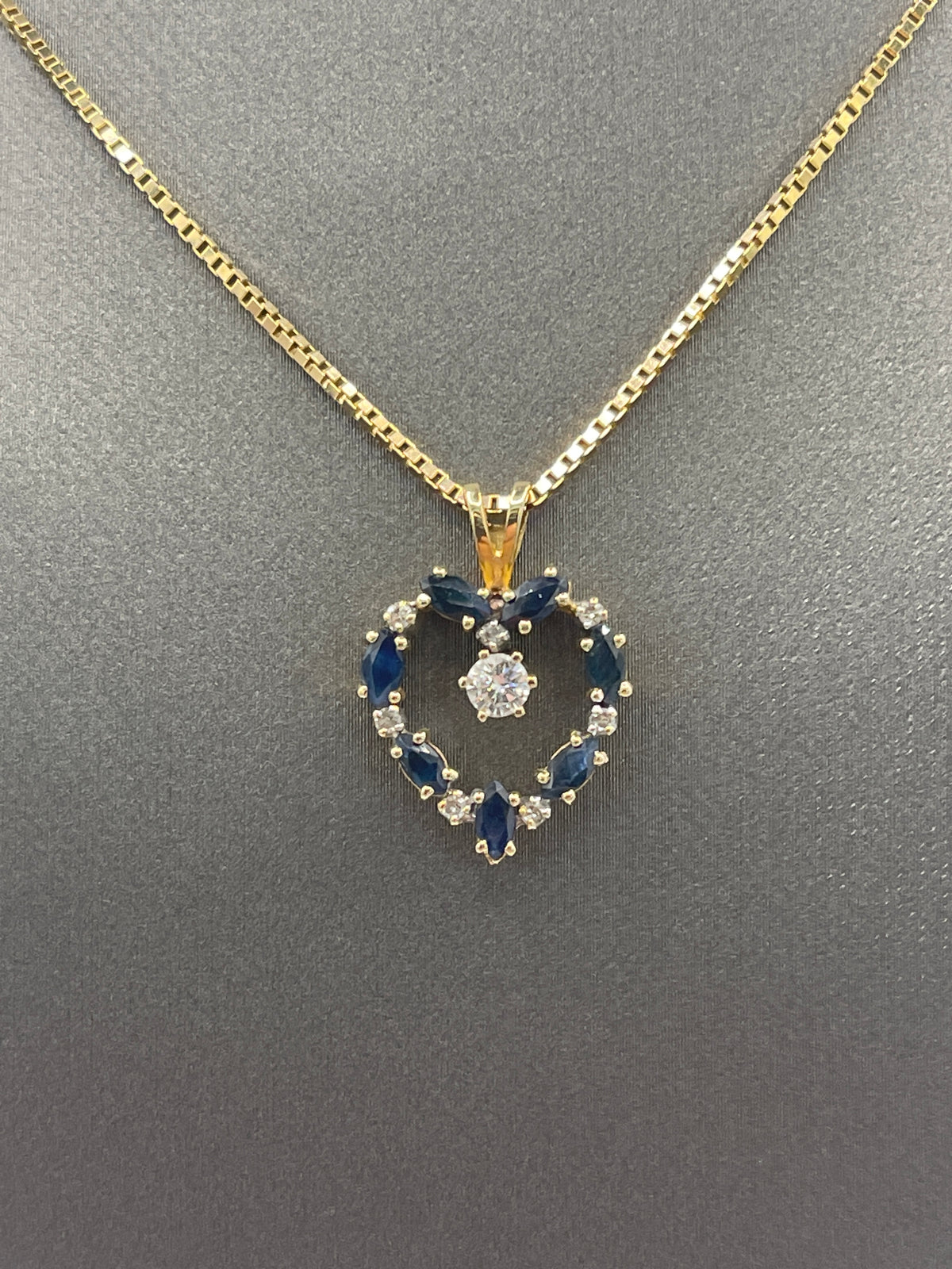 A Fabulous Ladies 14 Karat Gold Sapphire & Diamond Heart Pendant