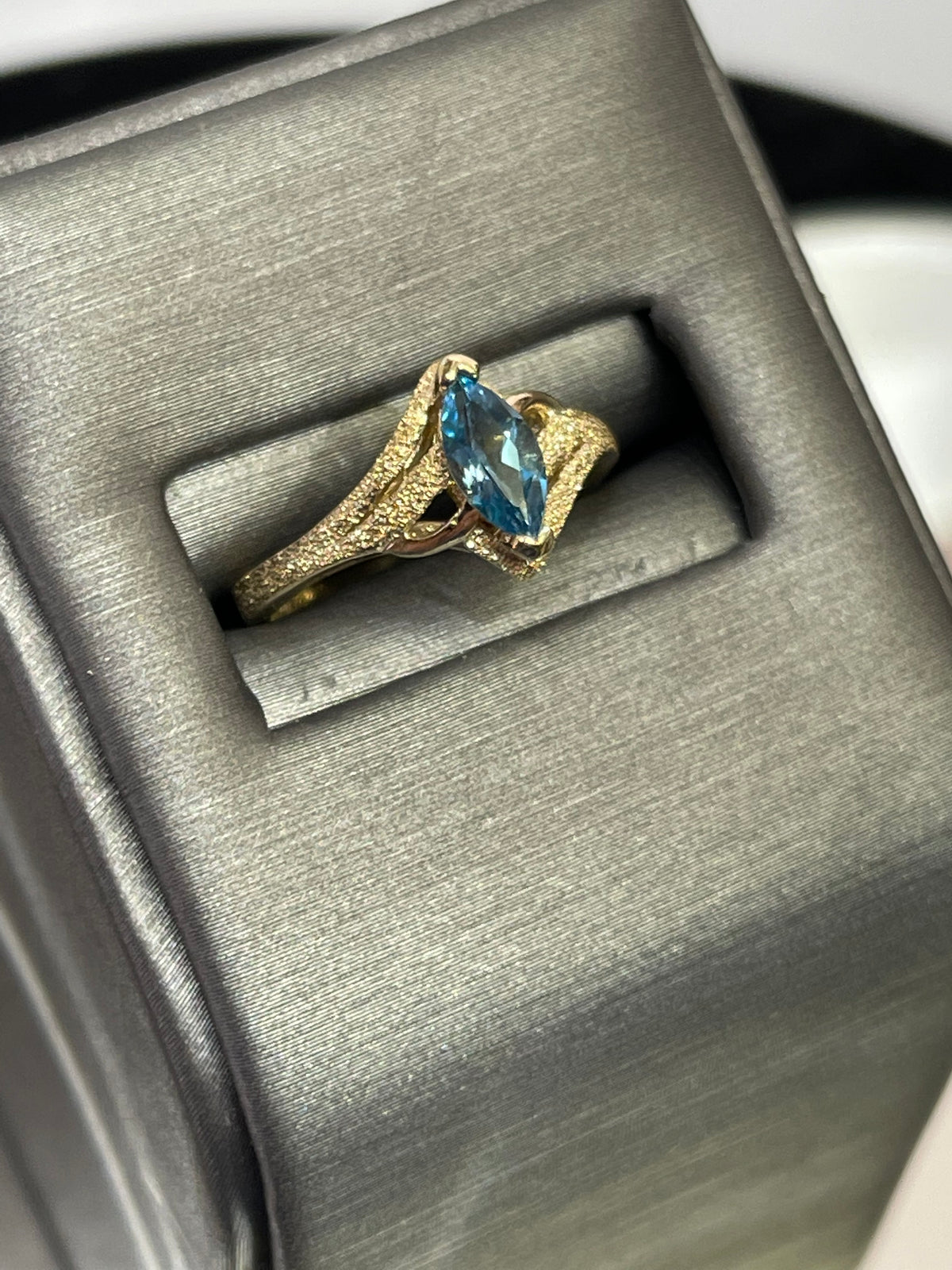 14 Karat Yellow Gold Marquise Shaped Blue Topaz Ring - Philadelphia Gold & Silver Exchange
