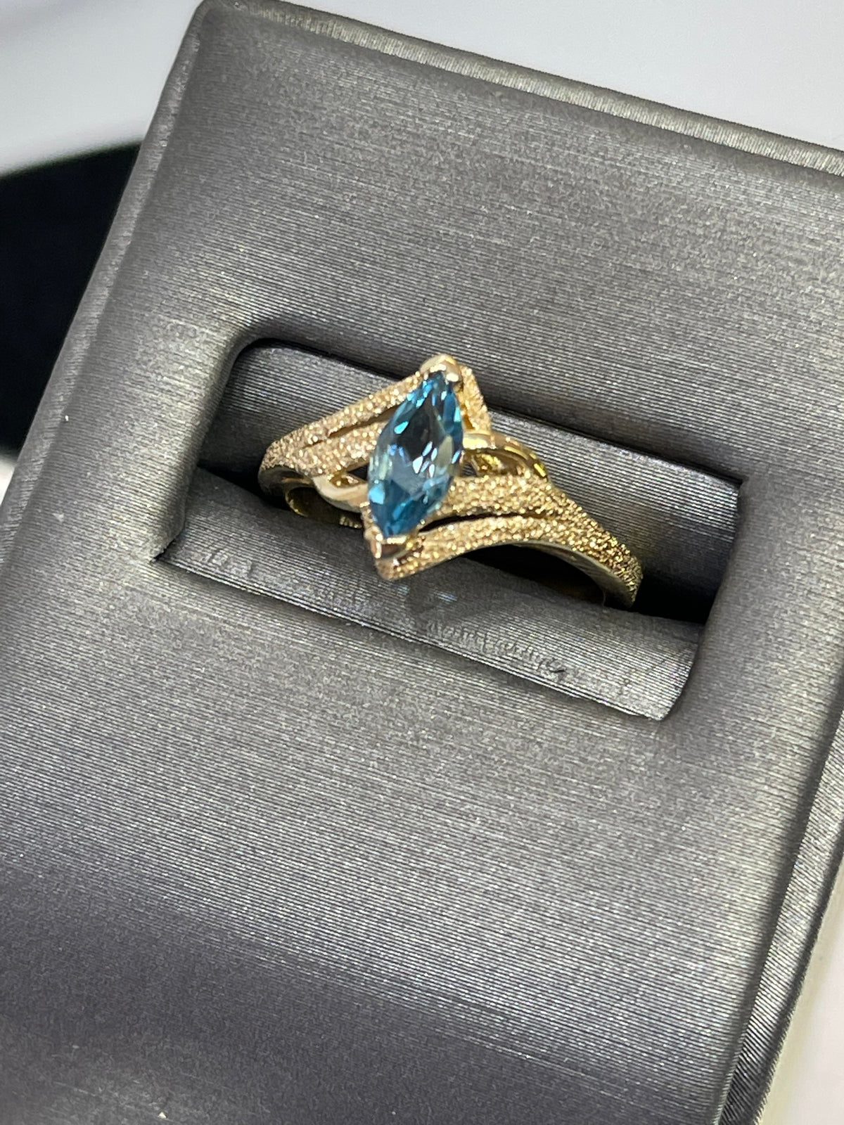 14 Karat Yellow Gold Marquise Shaped Blue Topaz Ring - Philadelphia Gold & Silver Exchange