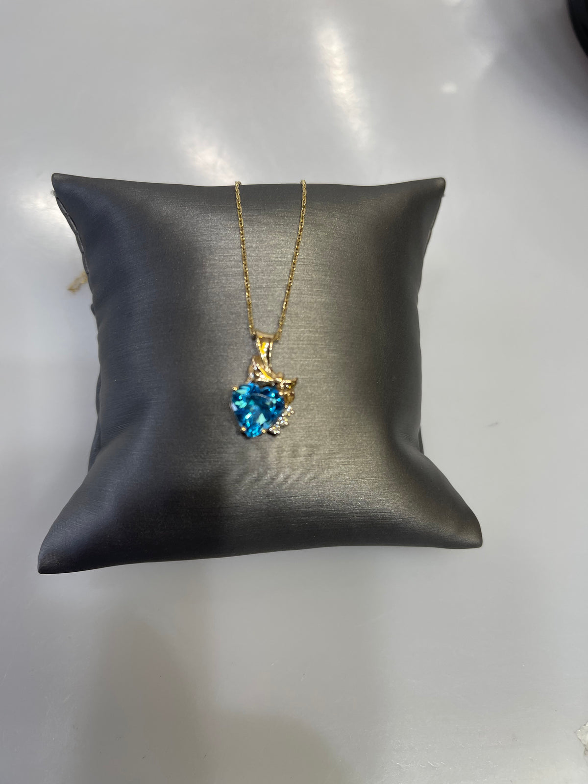 14K Y/G BLUE TOPAZ & DIAMOND PENDANT