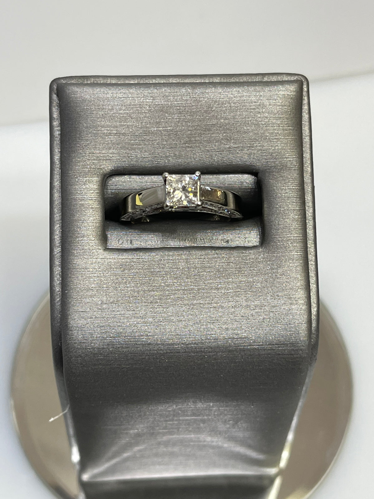 14KT W/G Princess Cut Diamond Ring With Pave Set Diamonds Engagement Ring