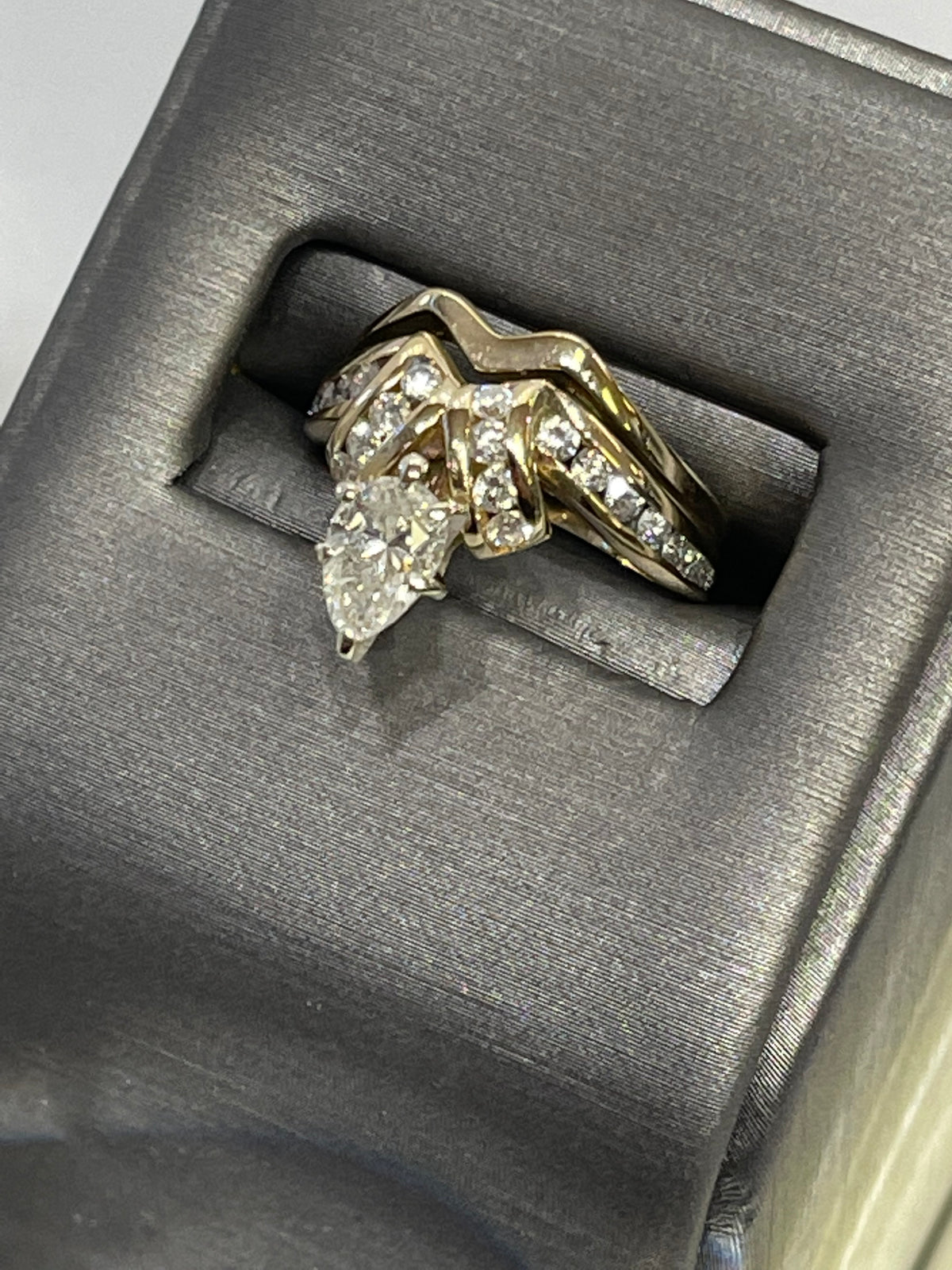 View five of 14 Karat Yellow Gold Pear Shaped Diamond Engagement Ring