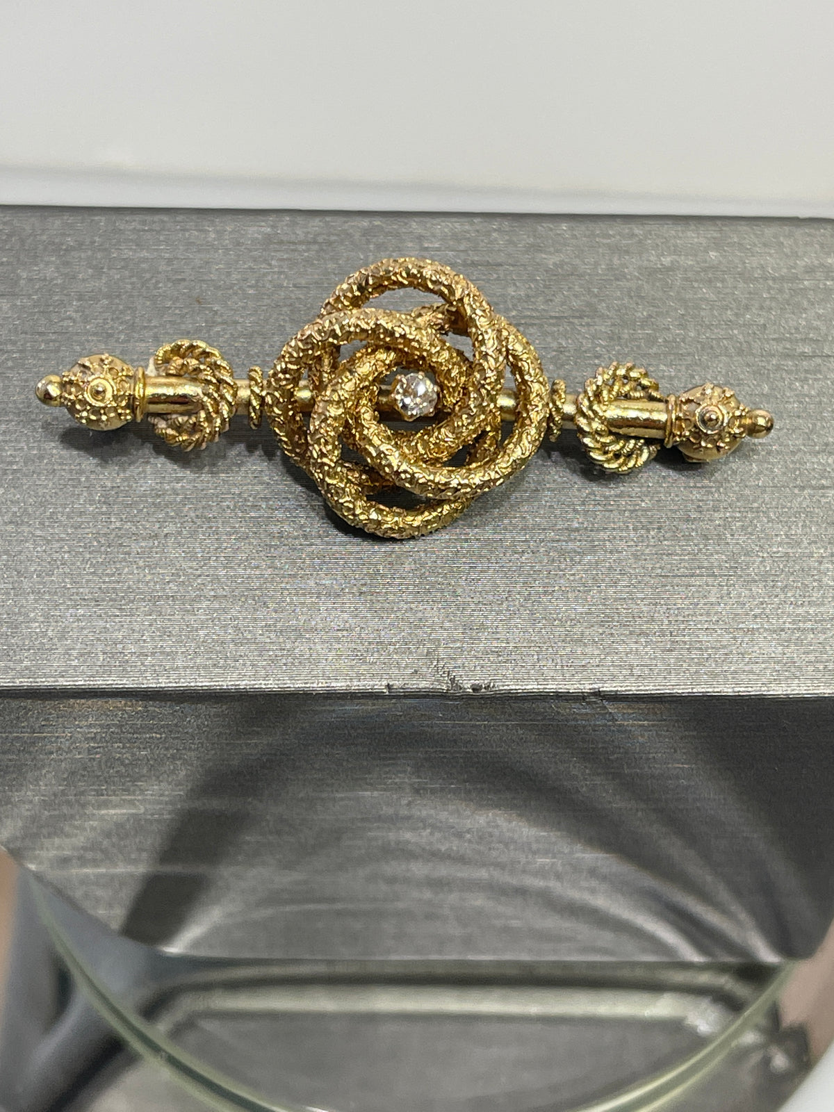 Antique 14 Karat Yellow Gold Diamond Love Knot Pin