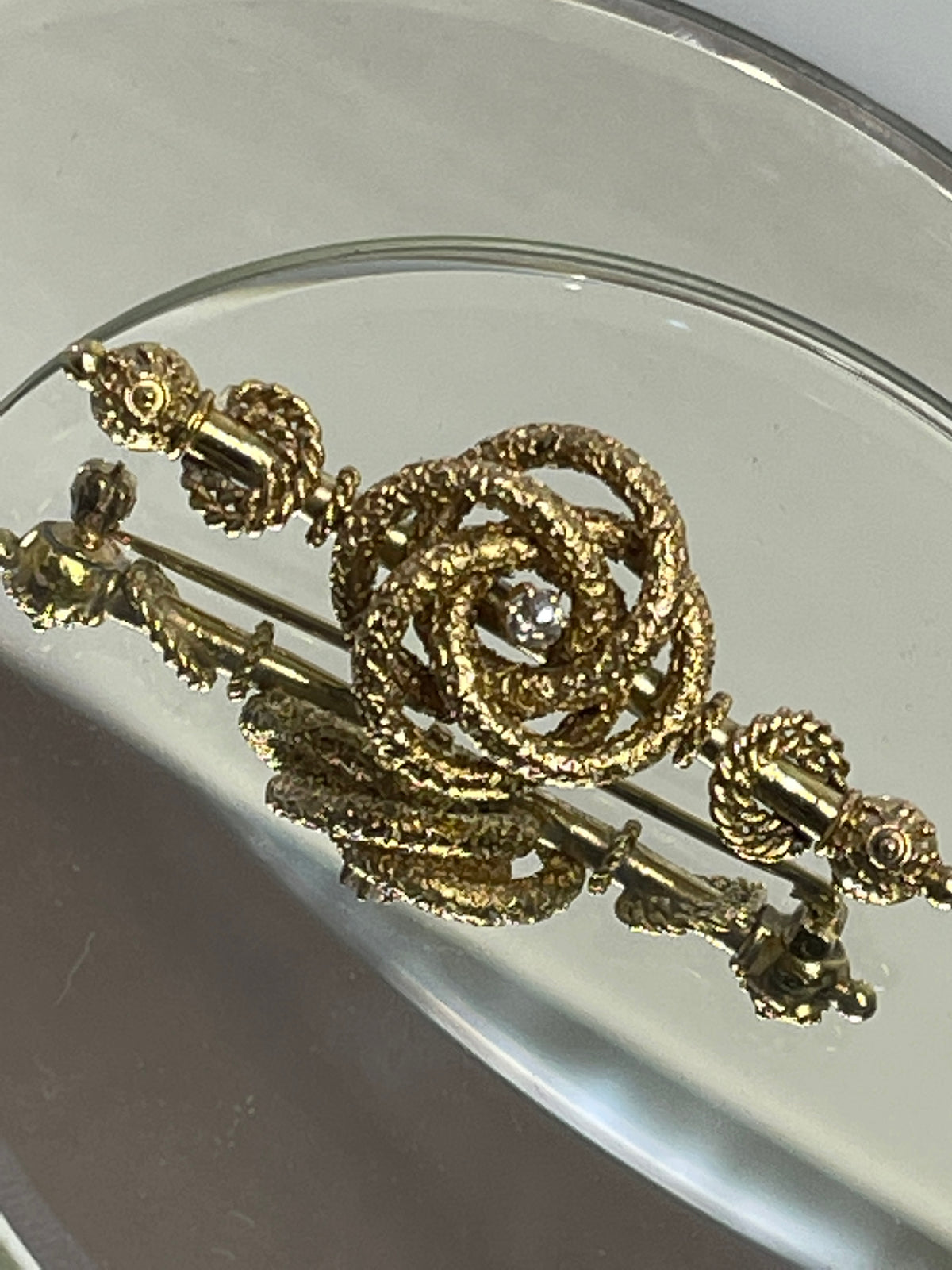 Antique 14 Karat Yellow Gold Diamond Love Knot Pin