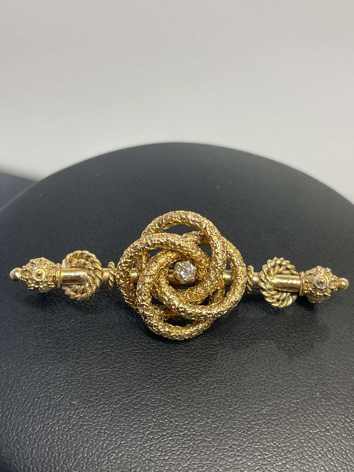 Antique 14 Karat Yellow Gold Diamond Love Knot Pin