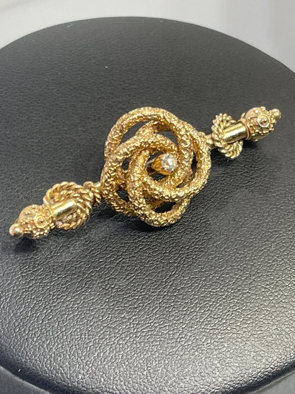 Antique 14 Karat Yellow Gold Diamond Love Knot Pin