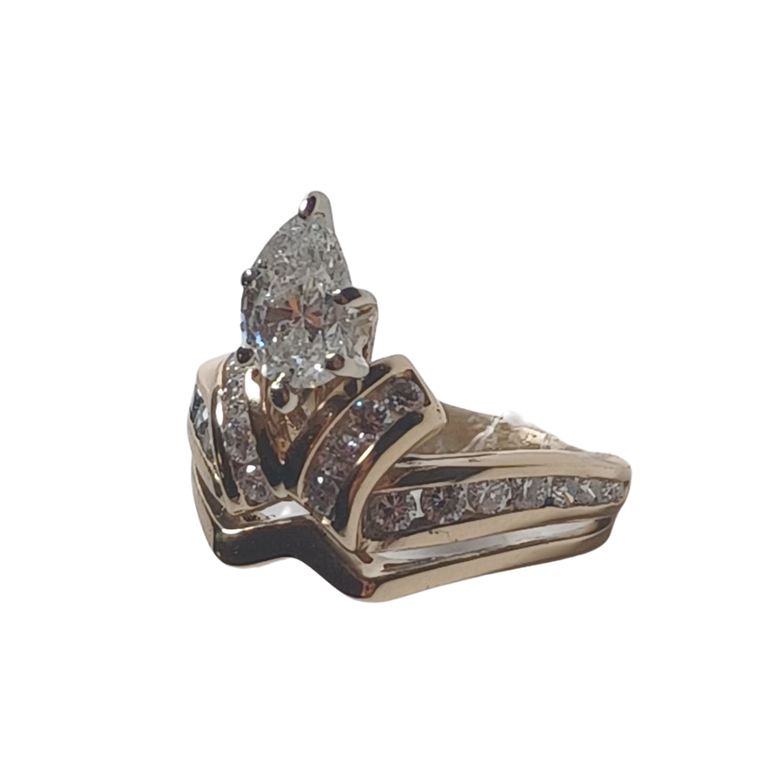 View two of 14 Karat Yellow Gold Pear Shaped Diamond Engagement Ring