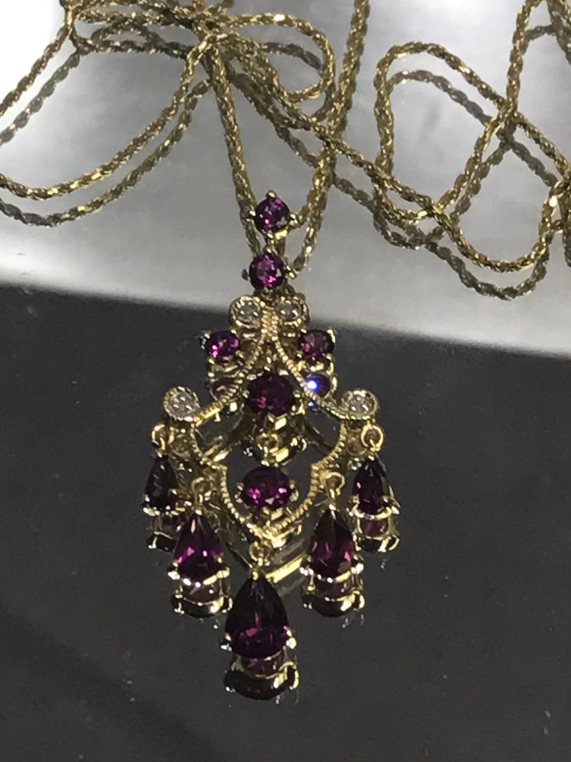 10 Karat Yellow Gold Diamond And Pink Tourmaline Dangling Pendant Necklace - Philadelphia Gold & Silver Exchange