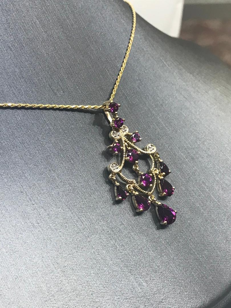 10 Karat Yellow Gold Diamond And Pink Tourmaline Dangling Pendant Necklace - Philadelphia Gold & Silver Exchange