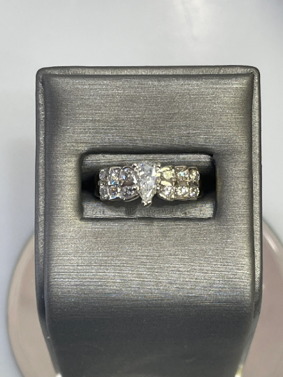 14 Karat Yellow Gold Diamond Engagement Ring 3 Step Diamond Accent Band W/ Center Pear Shape