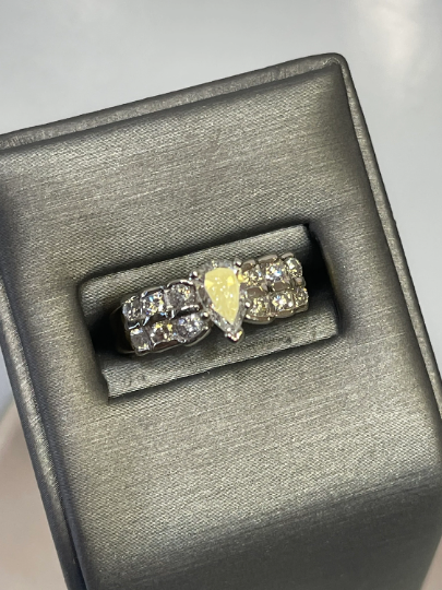 14 Karat Yellow Gold Diamond Engagement Ring 3 Step Diamond Accent Band W/ Center Pear Shape