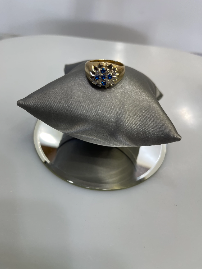 Men's 14 Karat Yellow Gold Stone Finish Diamond & Sapphire Ring