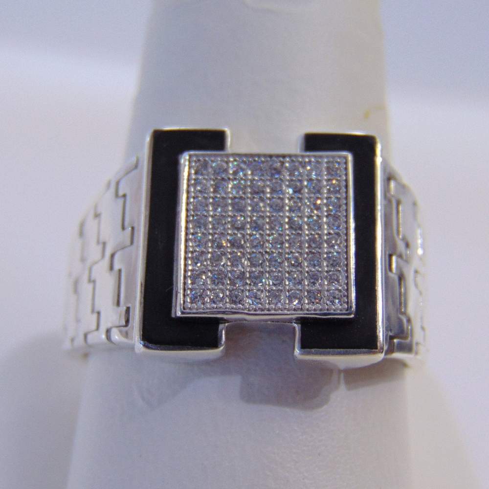 Sterling Silver Flex Chain Diamond & Black Onyx Ring - Philadelphia Gold & Silver Exchange