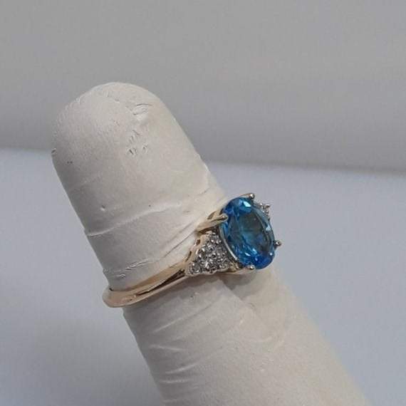14KT Yellow Gold Oval Blue Topaz And Daimond Ring - - Philadelphia Gold & Silver Exchange
