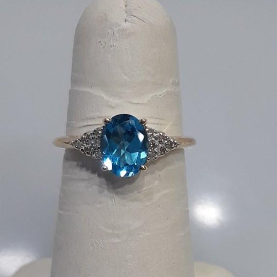 14KT Yellow Gold Oval Blue Topaz And Daimond Ring - - Philadelphia Gold & Silver Exchange