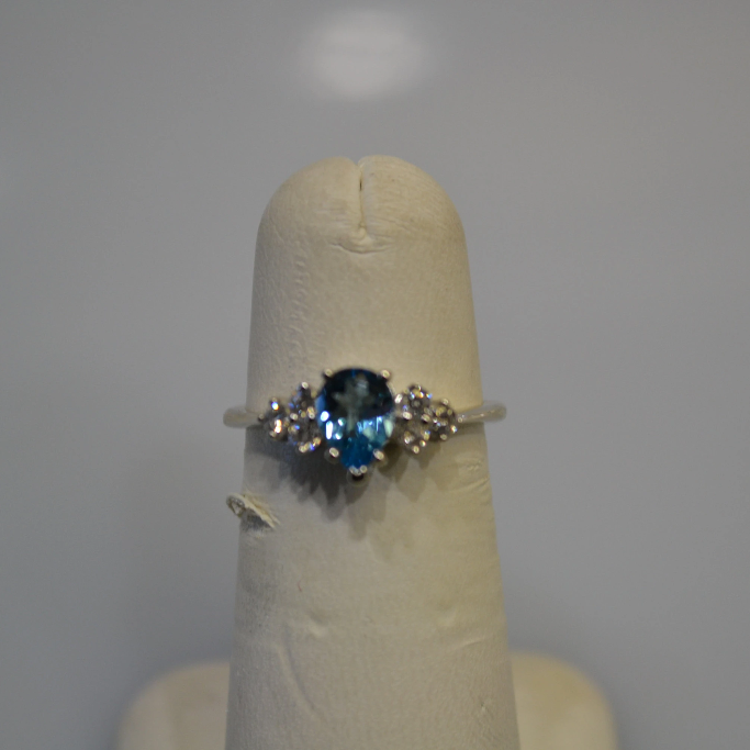 14 Karat White Gold Pear Shaped Blue Topaz And Diamond Ring - Philadelphia Gold & Silver Exchange