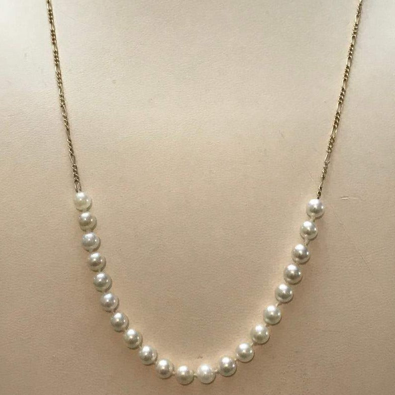 View one of 14K Karat Solid Yellow Gold Figeroe Necklace With Genuine White Pearls