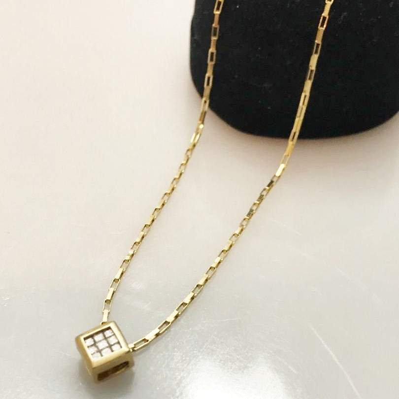10KT Yellow Gold Princess Cut Diamond Pendant Tic Tac Toe Pattern Square - Philadelphia Gold & Silver Exchange