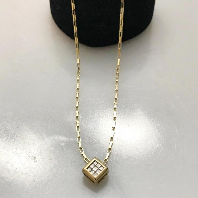 10KT Yellow Gold Princess Cut Diamond Pendant Tic Tac Toe Pattern Square - Philadelphia Gold & Silver Exchange