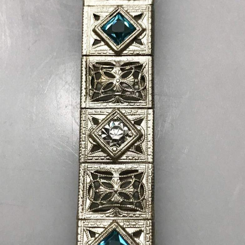 View one of Sterling Silver .925 Filigree Bracelet With Diamond And Blue Tourmaline Stones