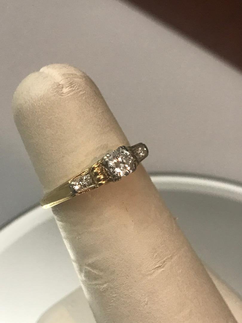 Antique 14 Karat Yellow Gold Diamond Engagement Ring European Cut Diamond - Philadelphia Gold & Silver Exchange