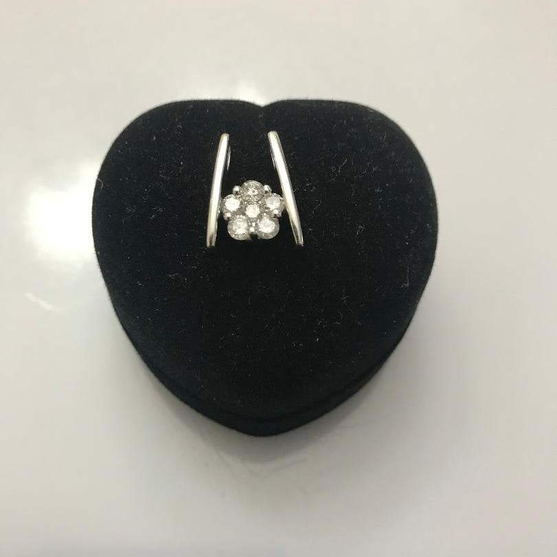 View two of 14 Karat Solid White Gold Diamond Floral Flower Pendant