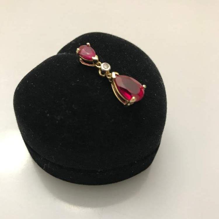 10KT Yellow Gold Inverted Pear Shaped ruby & Diamond Pendant - Philadelphia Gold & Silver Exchange
