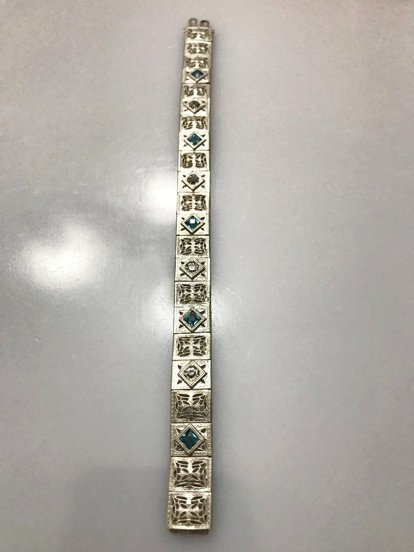 View two of Sterling Silver .925 Filigree Bracelet With Diamond And Blue Tourmaline Stones