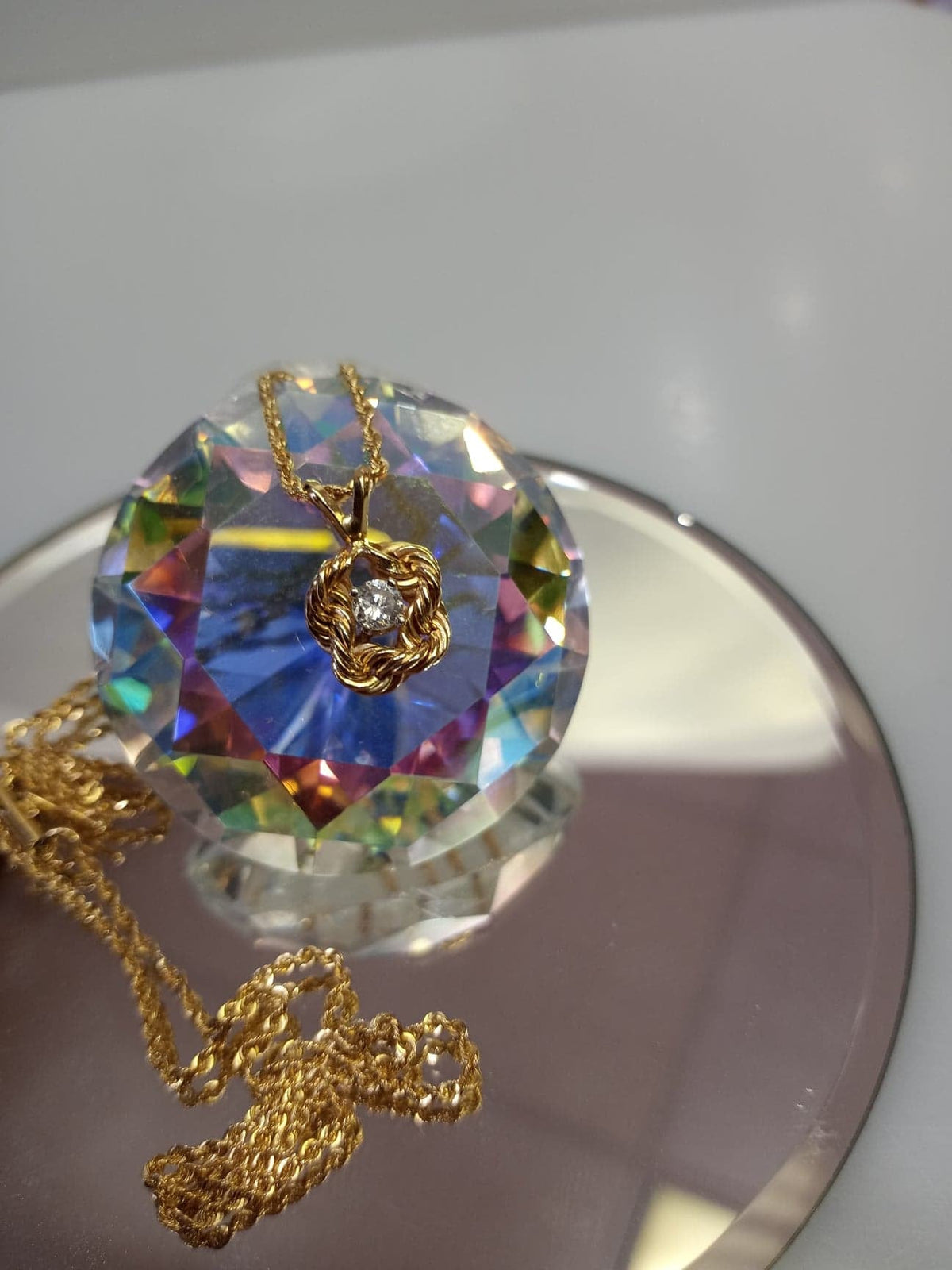 View one of 14 Karat Yellow Gold Di Cut Rope Chain With Diamond Pendant